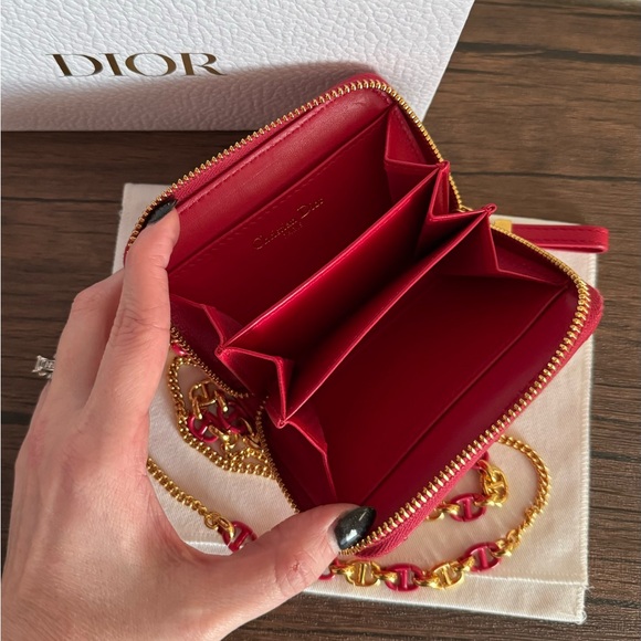 ❌SOLD❌DIOR Caro Cannage Stitched Lambskin Leather Compact Wallet on Chain - Picture 3 of 7